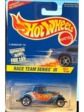 2/$12 Vintage Die Cast Hot Wheels 3-Window 34 Car Race Team Series III 3/4 Car